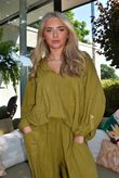 Sandbar Linen Blend Pop Over Shirt Olive